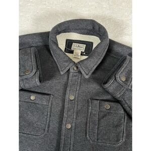 L.L. Bean Katahdin Gray Waffle Fleece Lined Snap Button Up Shirt Men's Sz L Reg
